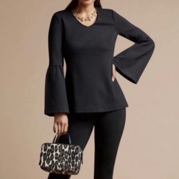 CAbi Blouse Top Black Bell Sleeve It's A Party Stretches - Picture 4 of 6